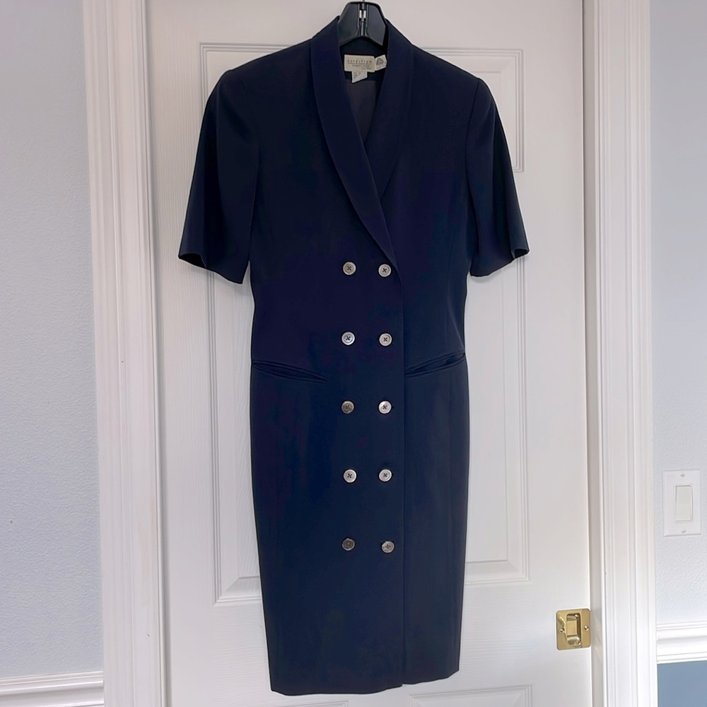 Double breasted navy blue wool dress